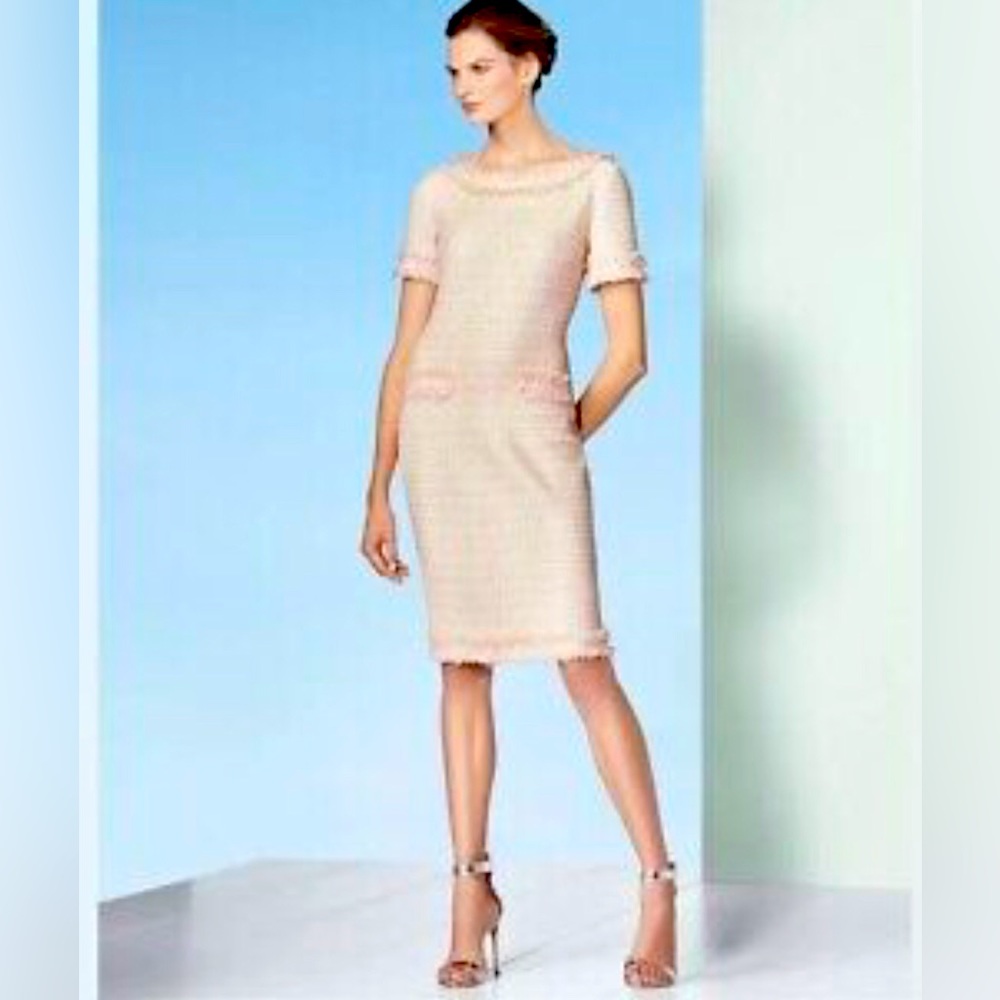 NWT St. John Lais Metallic Tweed Sheath Dress Peach Shimmer size 6